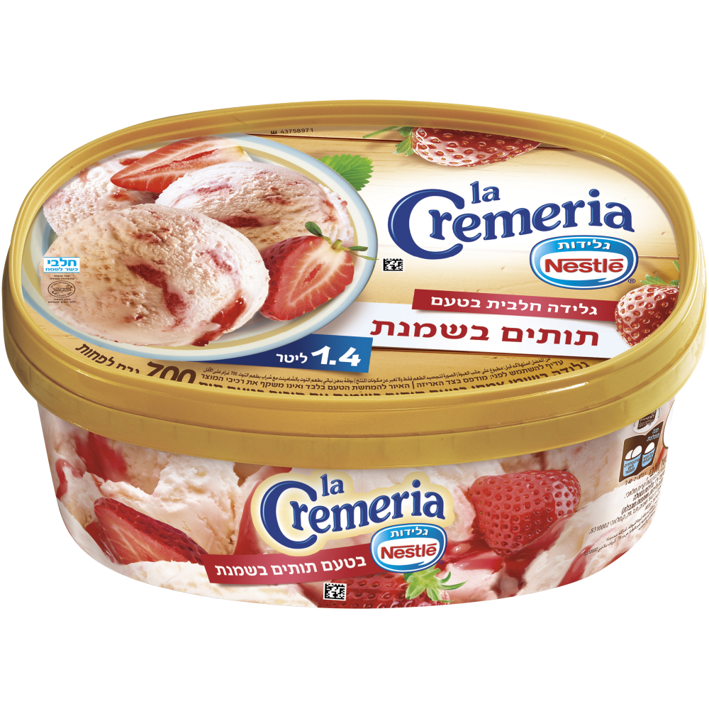 גלידה משפחתית קרמריה בטעם תותים שמנת
